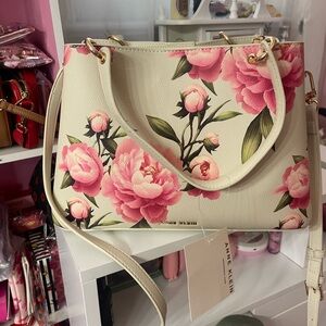Anne Klein Cream and Pink Floral Shoulder Bag